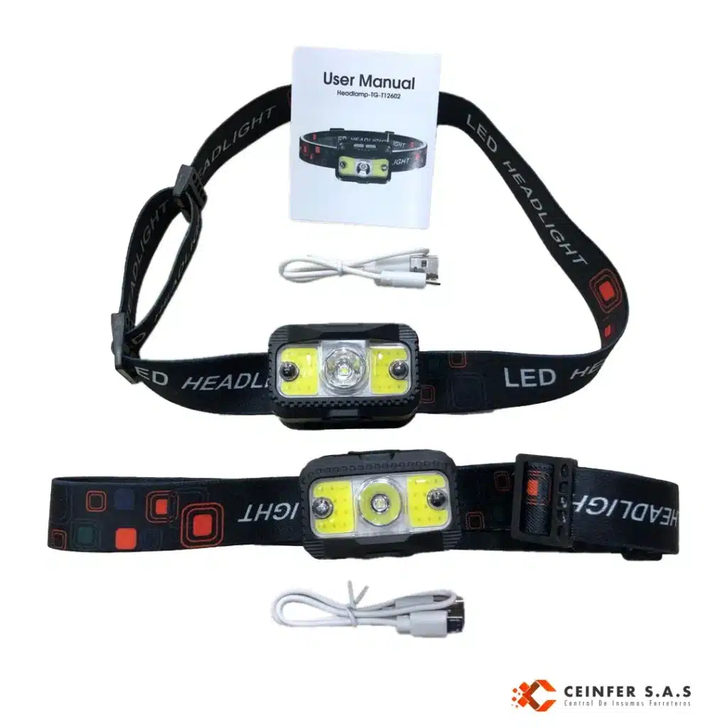 Linterna de Faro LED Recargable con Sensor de Movimiento y 8 Modos de Iluminación