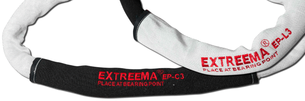 Eslingas EXTREEMA EP-C3 y EP-L3 — combinación de protección en punto de carga y funda de seguridad.